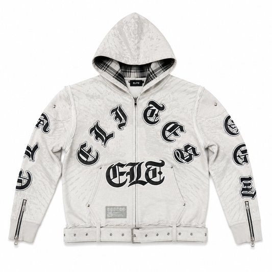 All Details Belted Grey Premium Mens Zip Up Hoodie