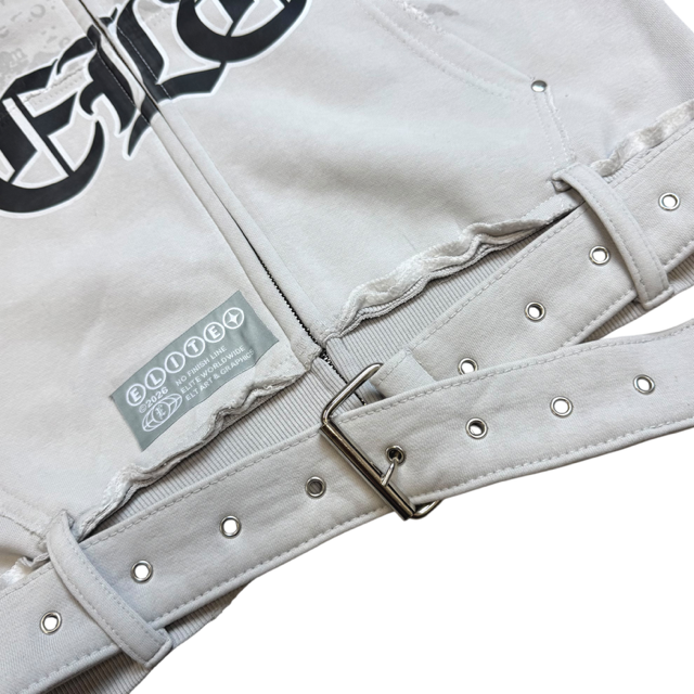 All Details Belted Grey Premium Mens Zip Up Hoodie