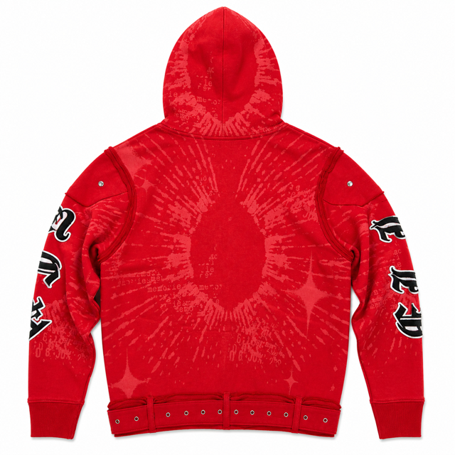All Details Belted Red Premium Mens Zip Up Hoodie