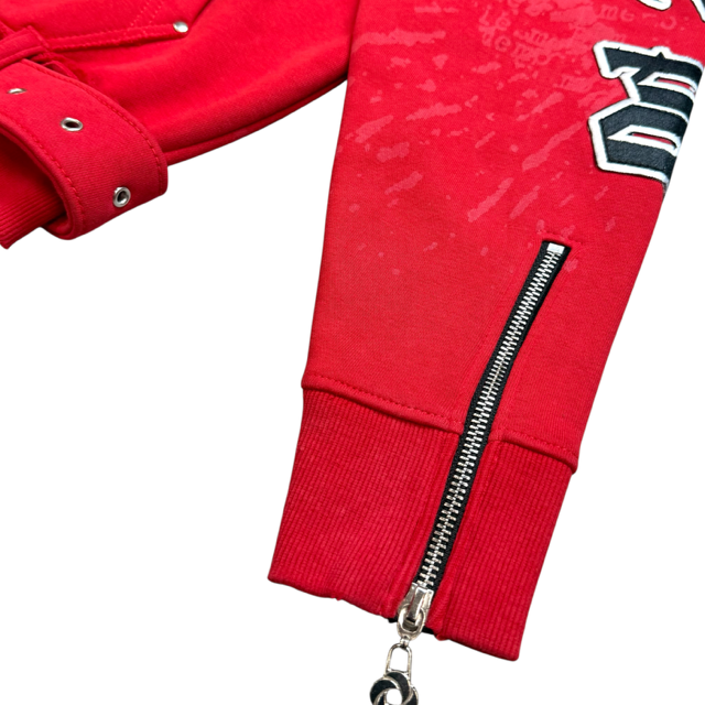 All Details Belted Red Premium Mens Zip Up Hoodie