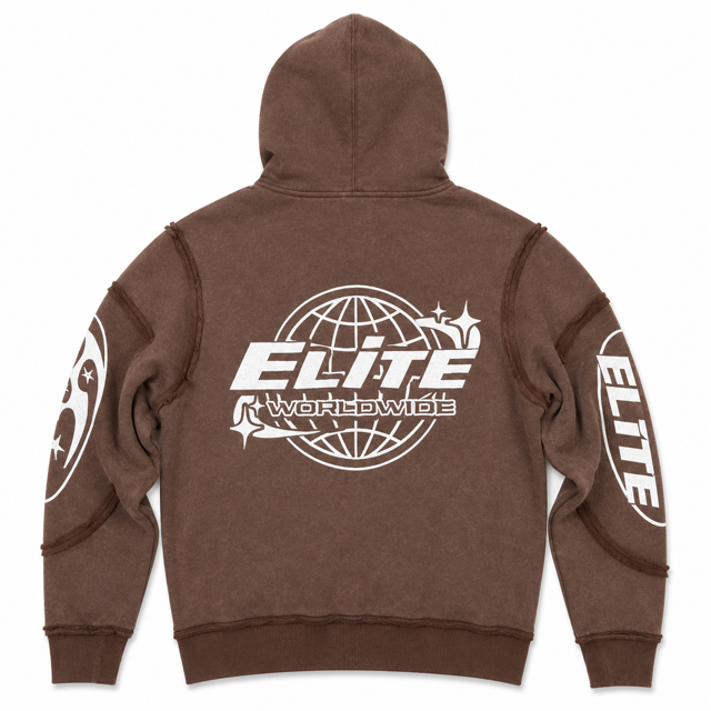 Embroidered Brown Premium Mens Zip Up Hoodie