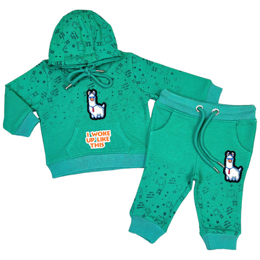 Woke Up Infant Boys Premium Jogger Set Teal