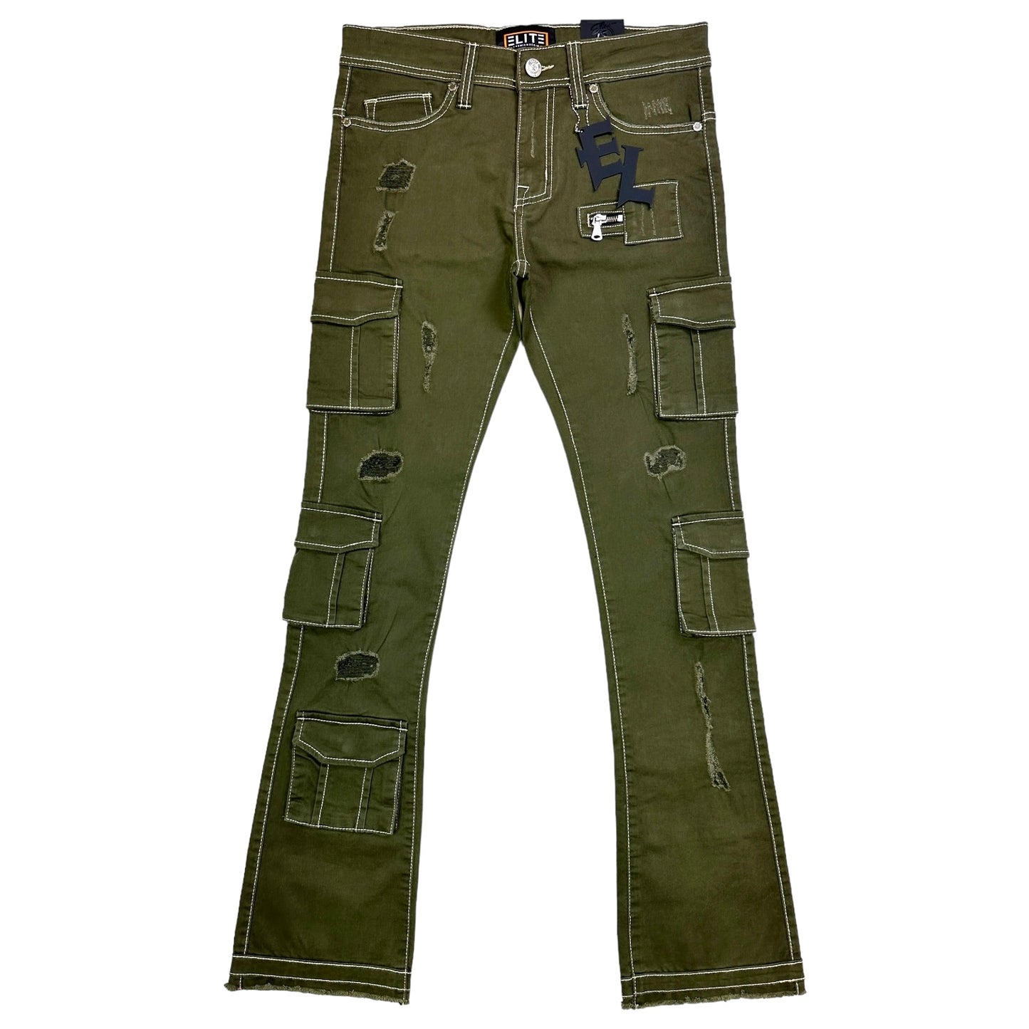 Olive Cargo Premium Men's Stack Jeans