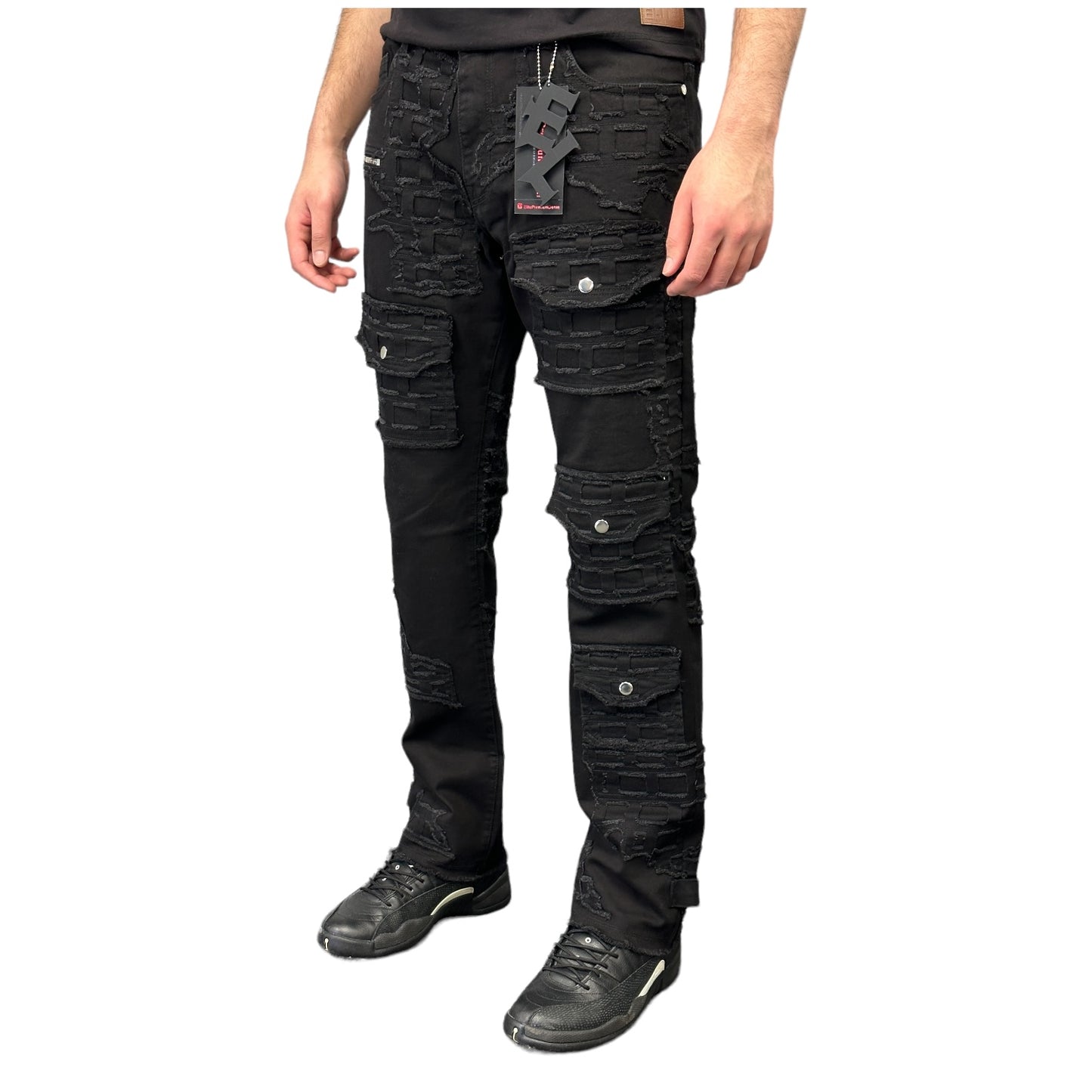 Ruins Cargo Premium Men's Straight Jeans Black