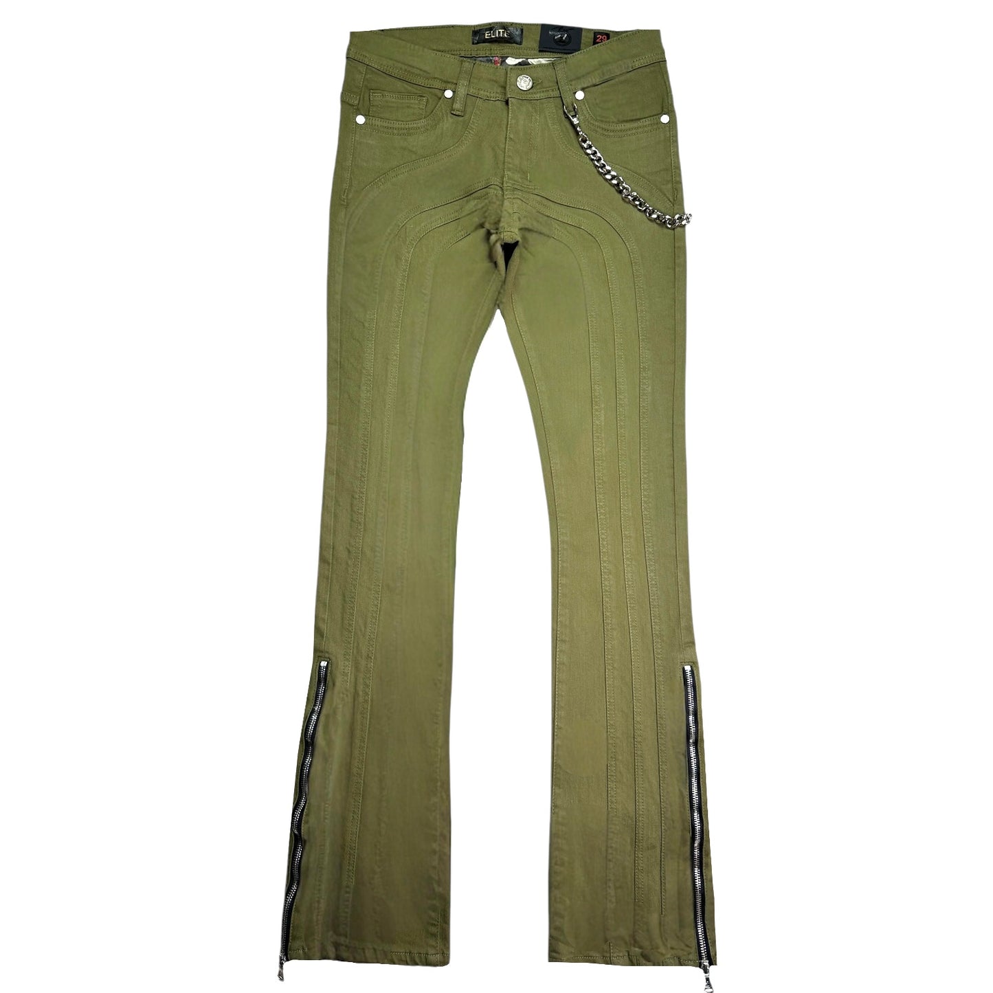 Arch Mens Stacked Premium Jeans OLIVE + Cuban Link