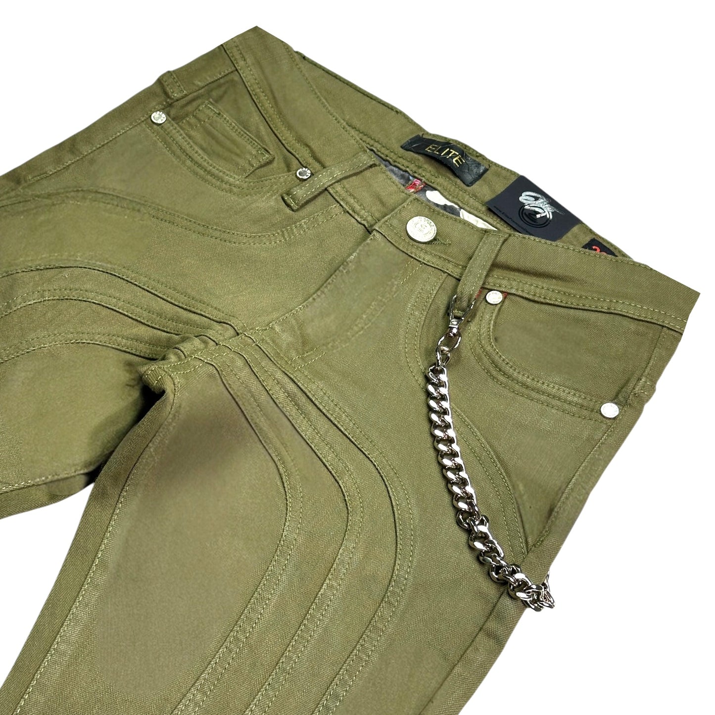 Arch Mens Stacked Premium Jeans OLIVE + Cuban Link