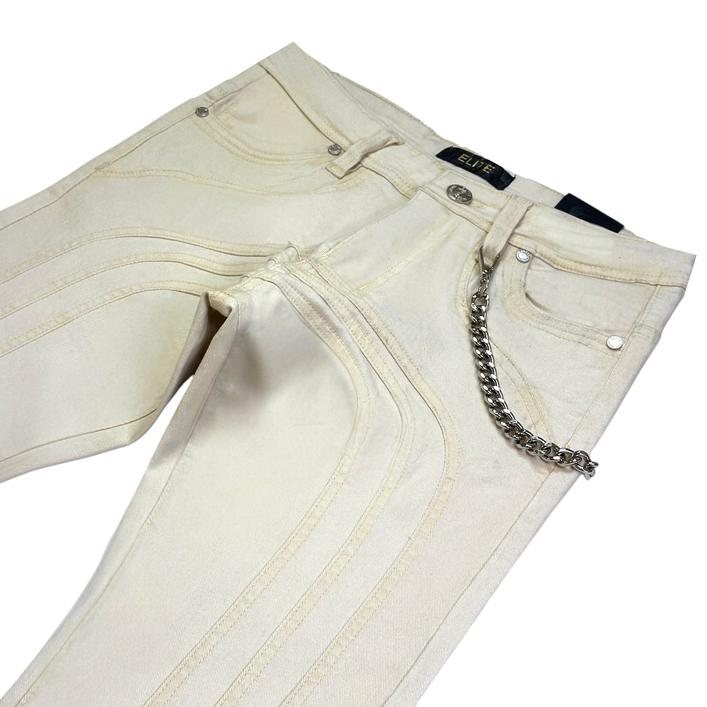 Arch Mens Stacked Premium Jeans CREAM + Cuban Link
