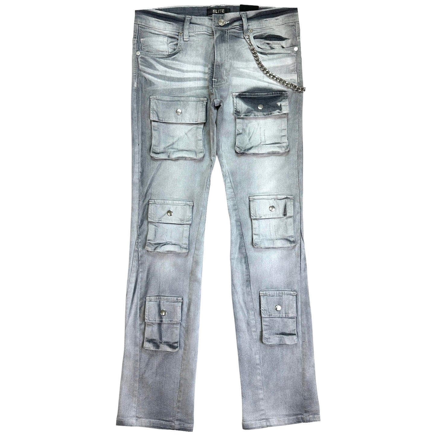 Cargo Premium Mens Stacked Jeans Grey + Cuban Link