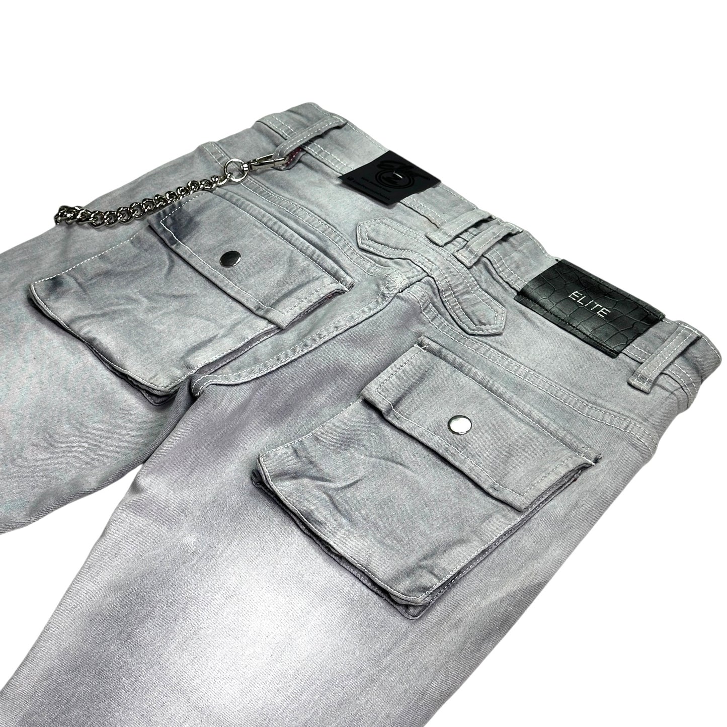 Cargo Premium Mens Stacked Jeans Grey + Cuban Link