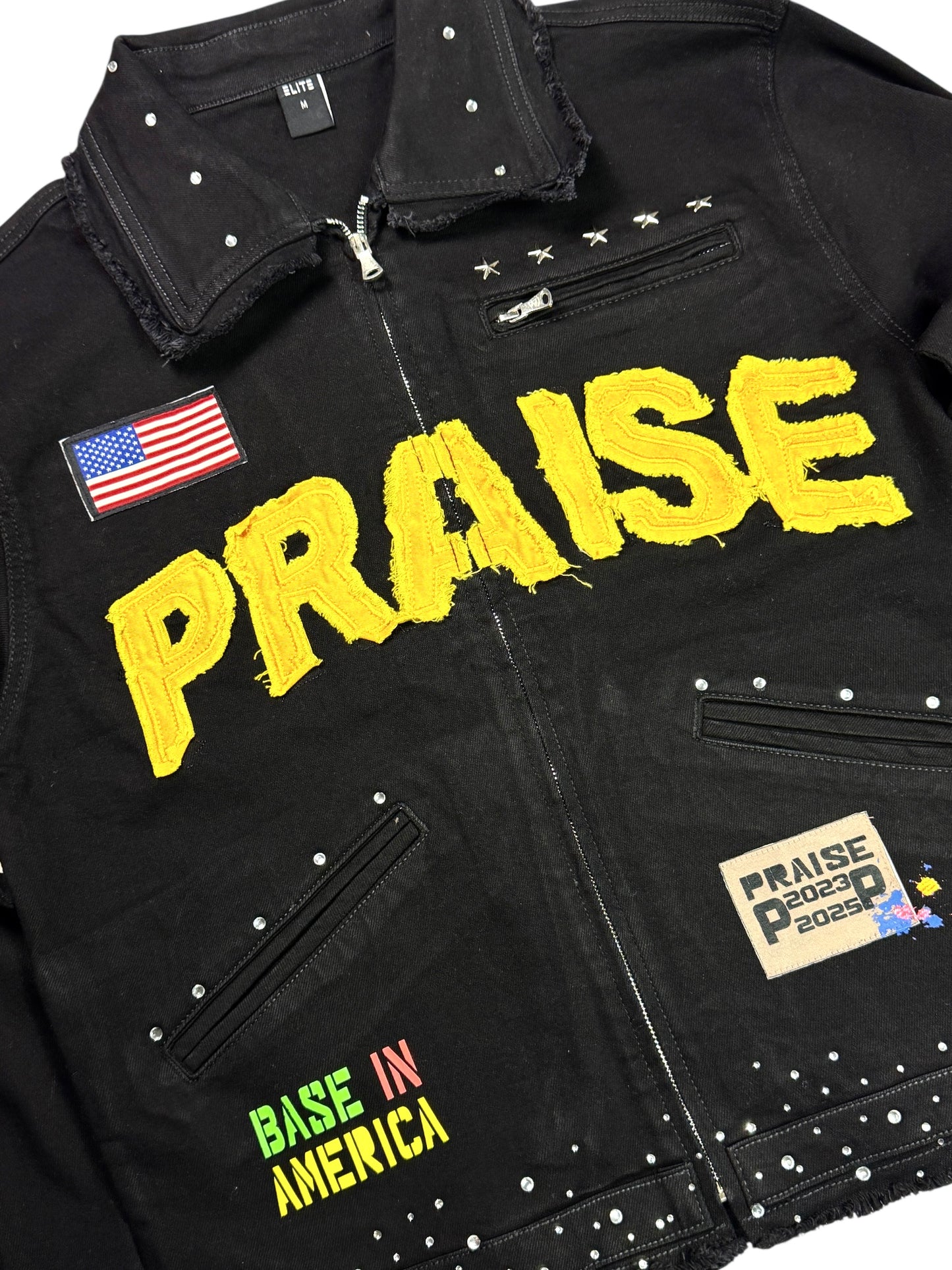 Praise Embellished Premium Mens Denim Jacket Onyx
