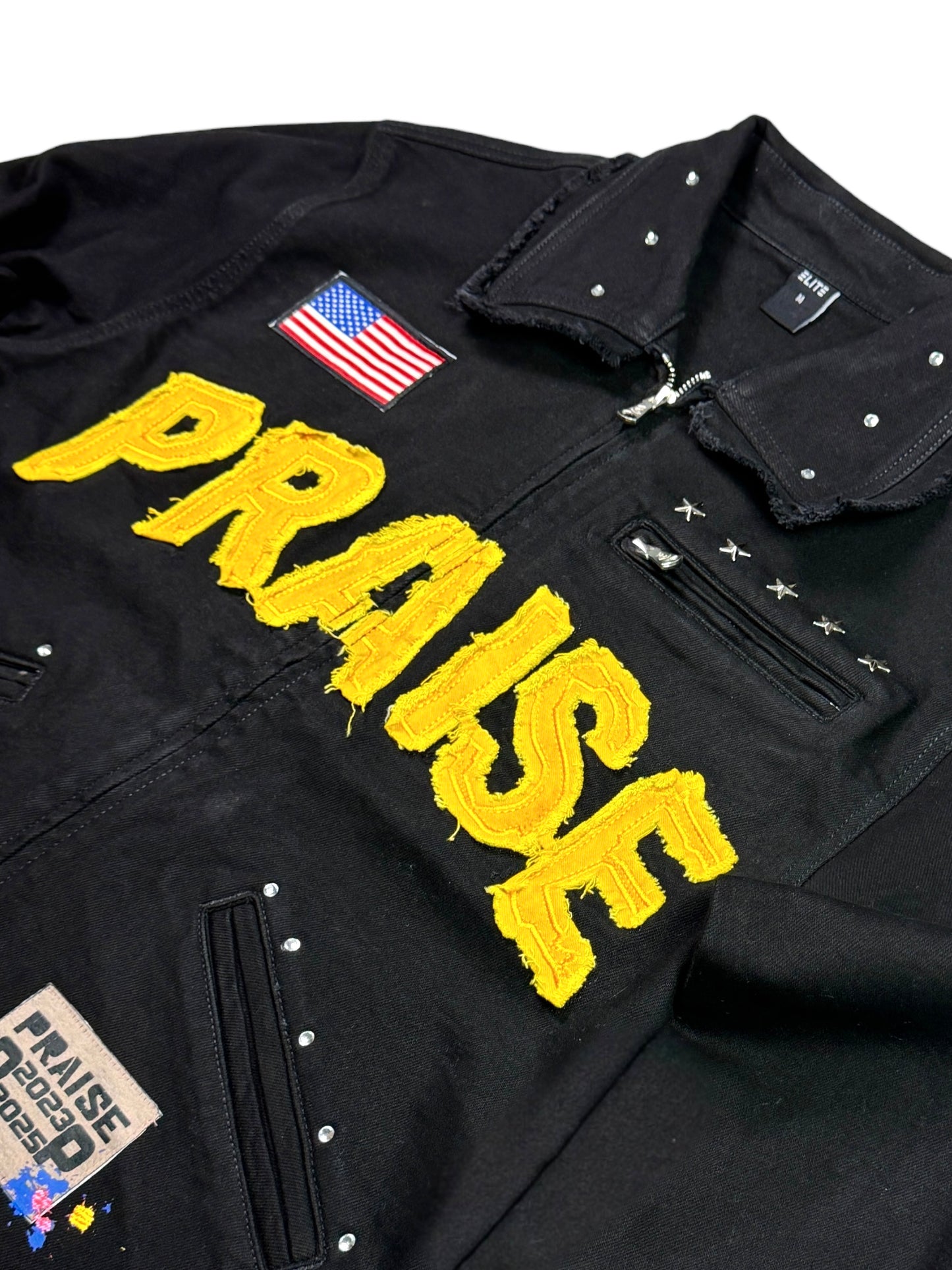 Praise Embellished Premium Mens Denim Jacket Onyx
