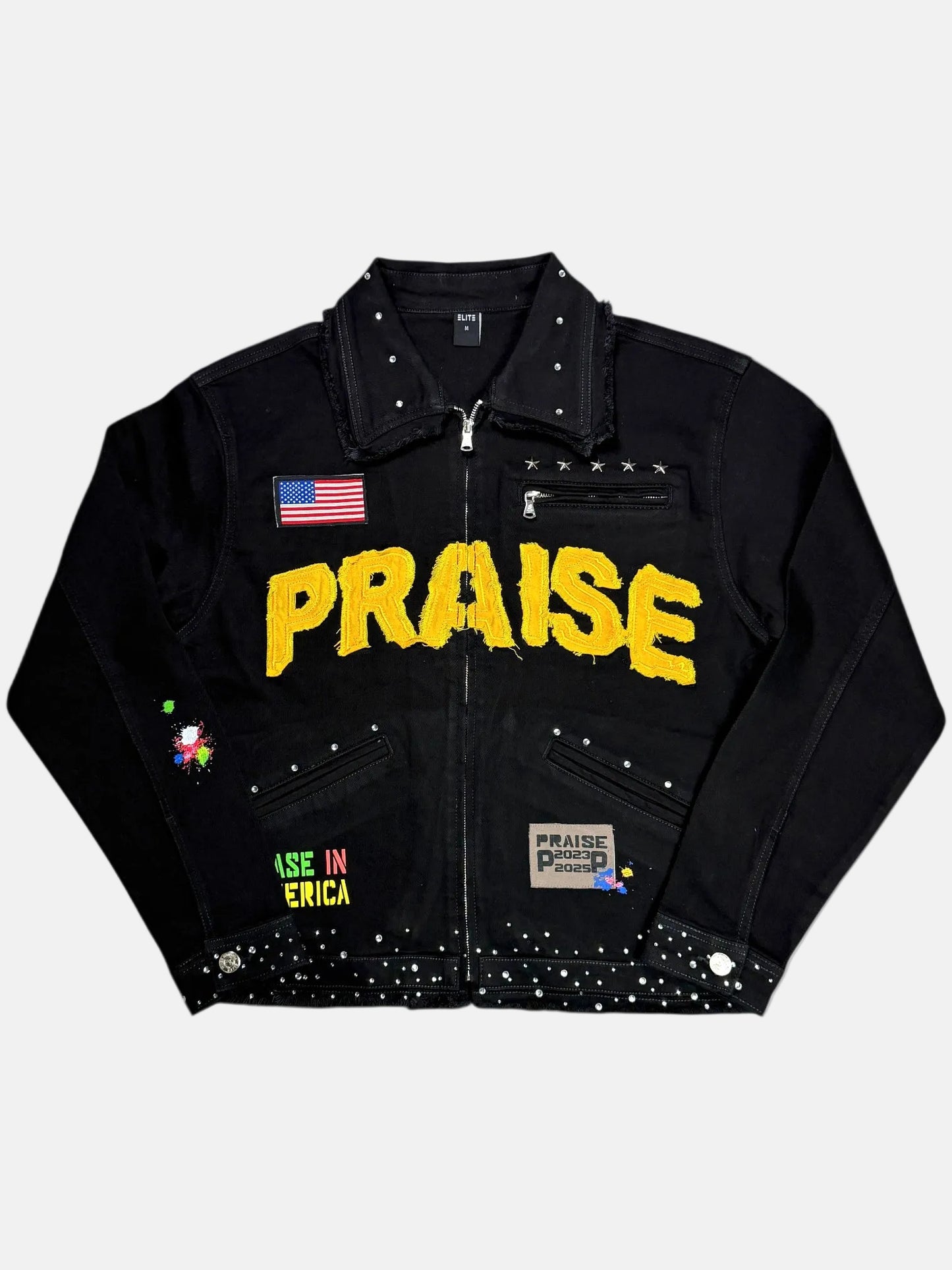 Praise Embellished Premium Mens Denim Jacket Onyx
