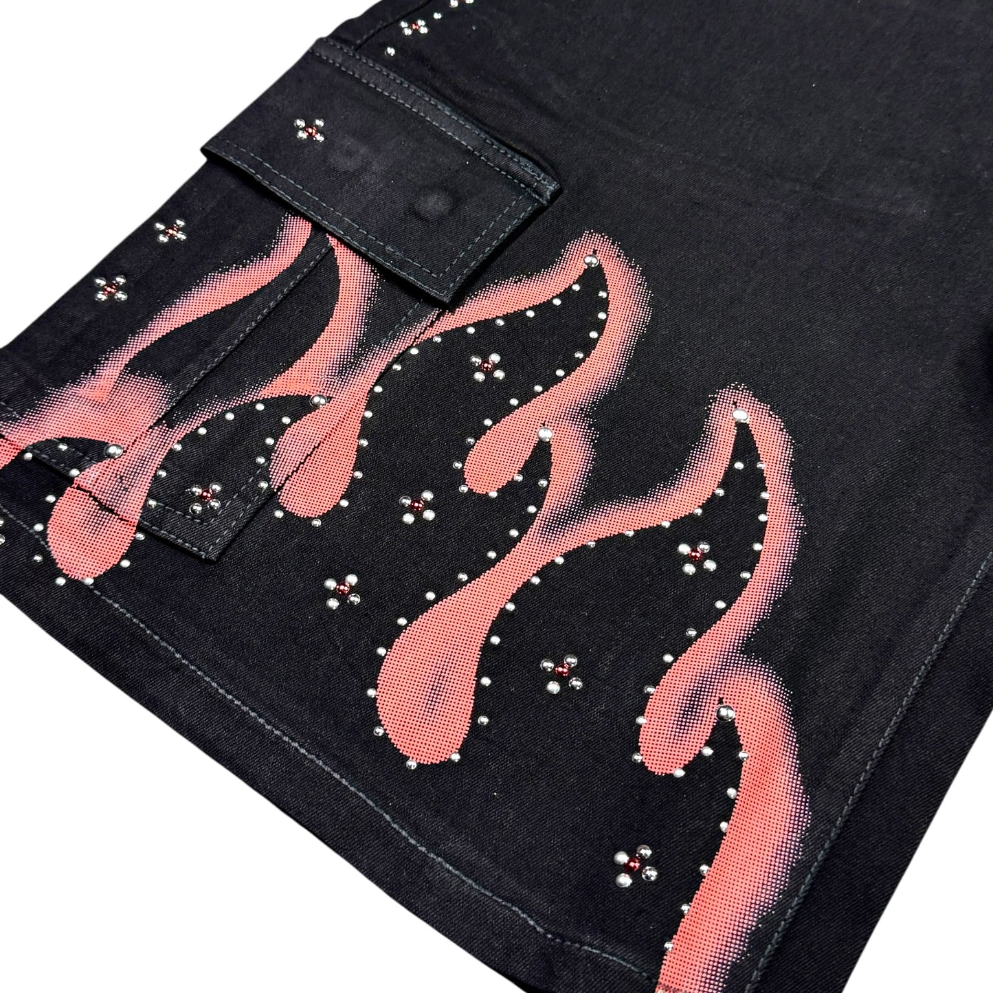 Winners Jet Black Embellished Mens Denim Shorts + Chain