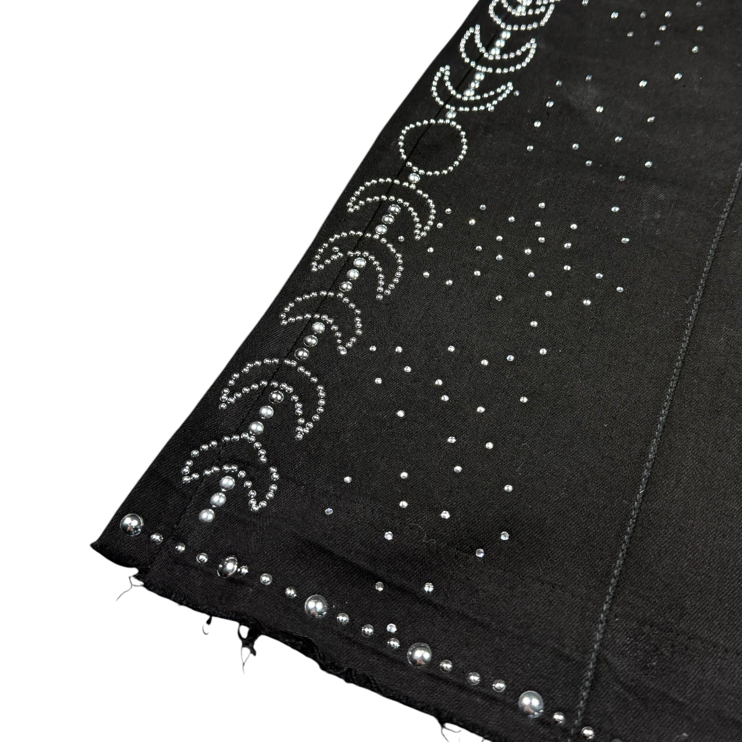 Moon Phase Jet Black Embellished Mens Denim Shorts + Chain