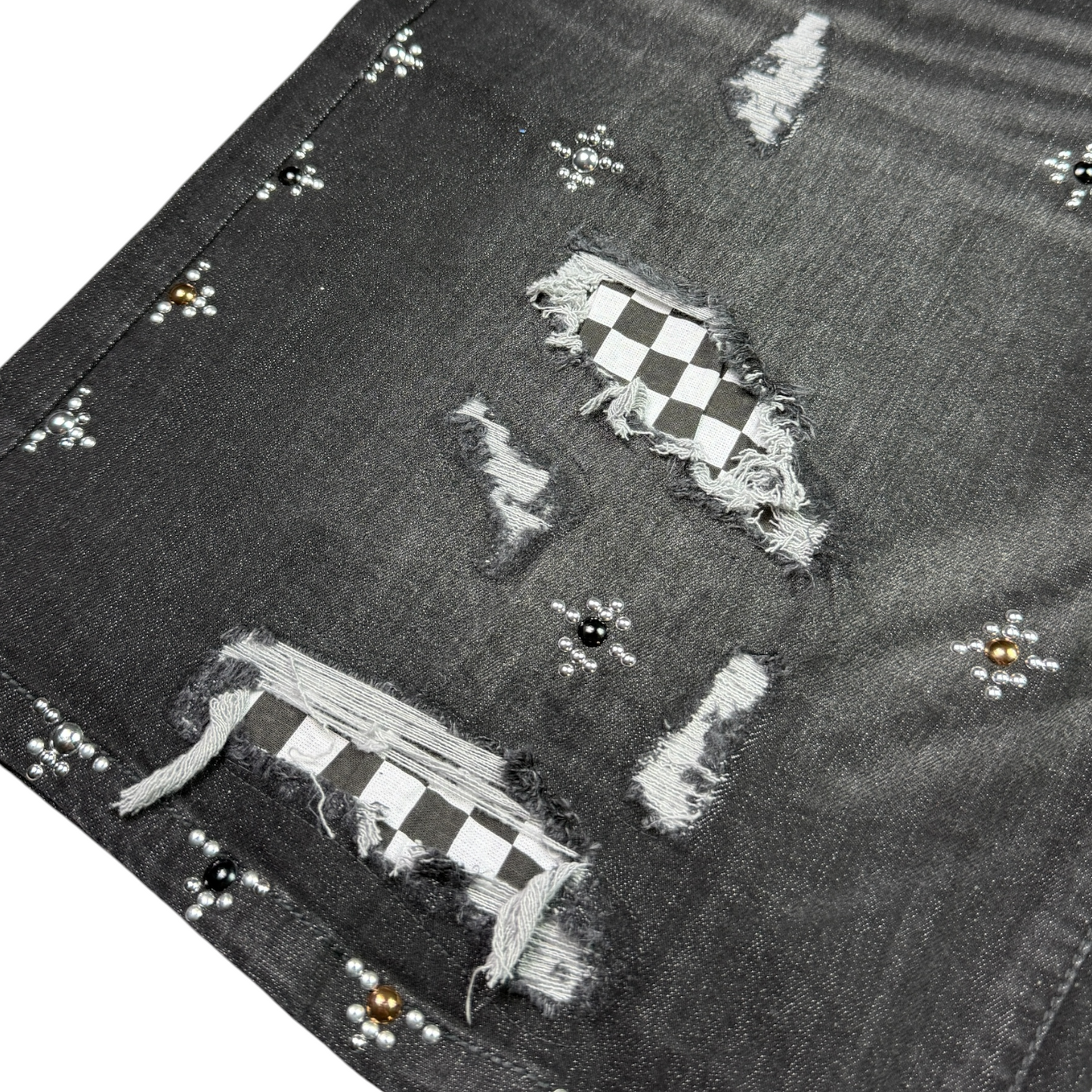 Faded Black Wash Embellished Mens Denim Shorts + Chain