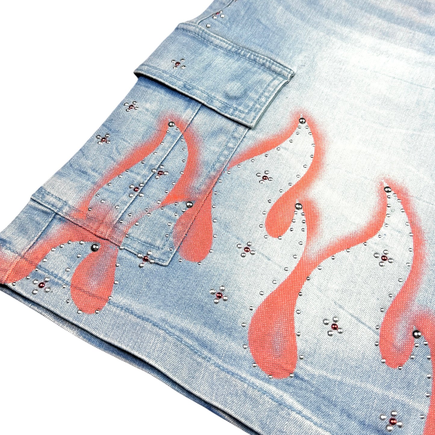 Winners Ice Wash Embellished Mens Denim Shorts + Chain