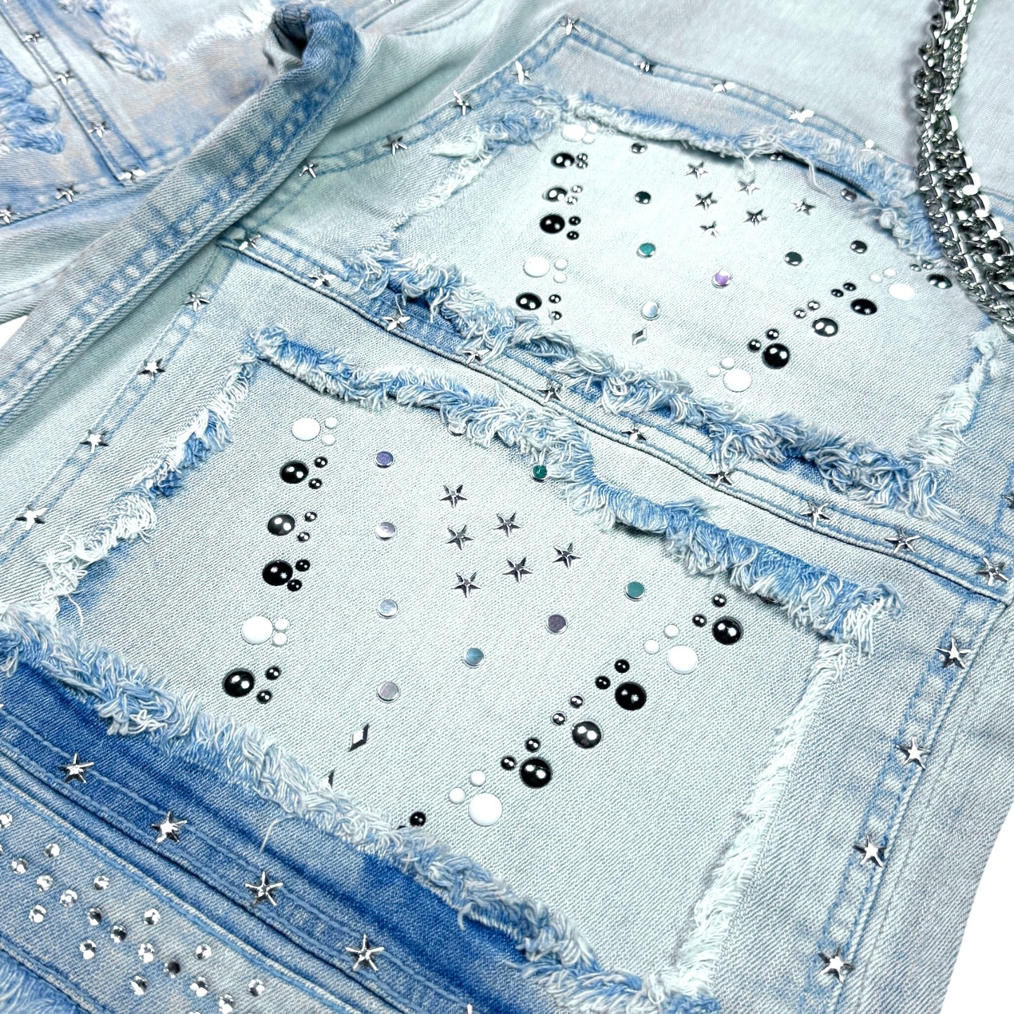 Flint Ice Wash Embellished Mens Denim Shorts + Chain