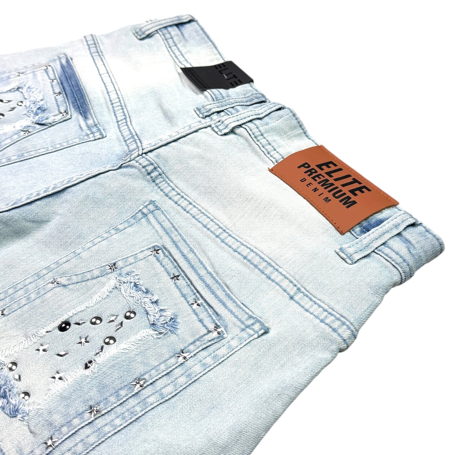 Flint Ice Wash Embellished Mens Denim Shorts + Chain