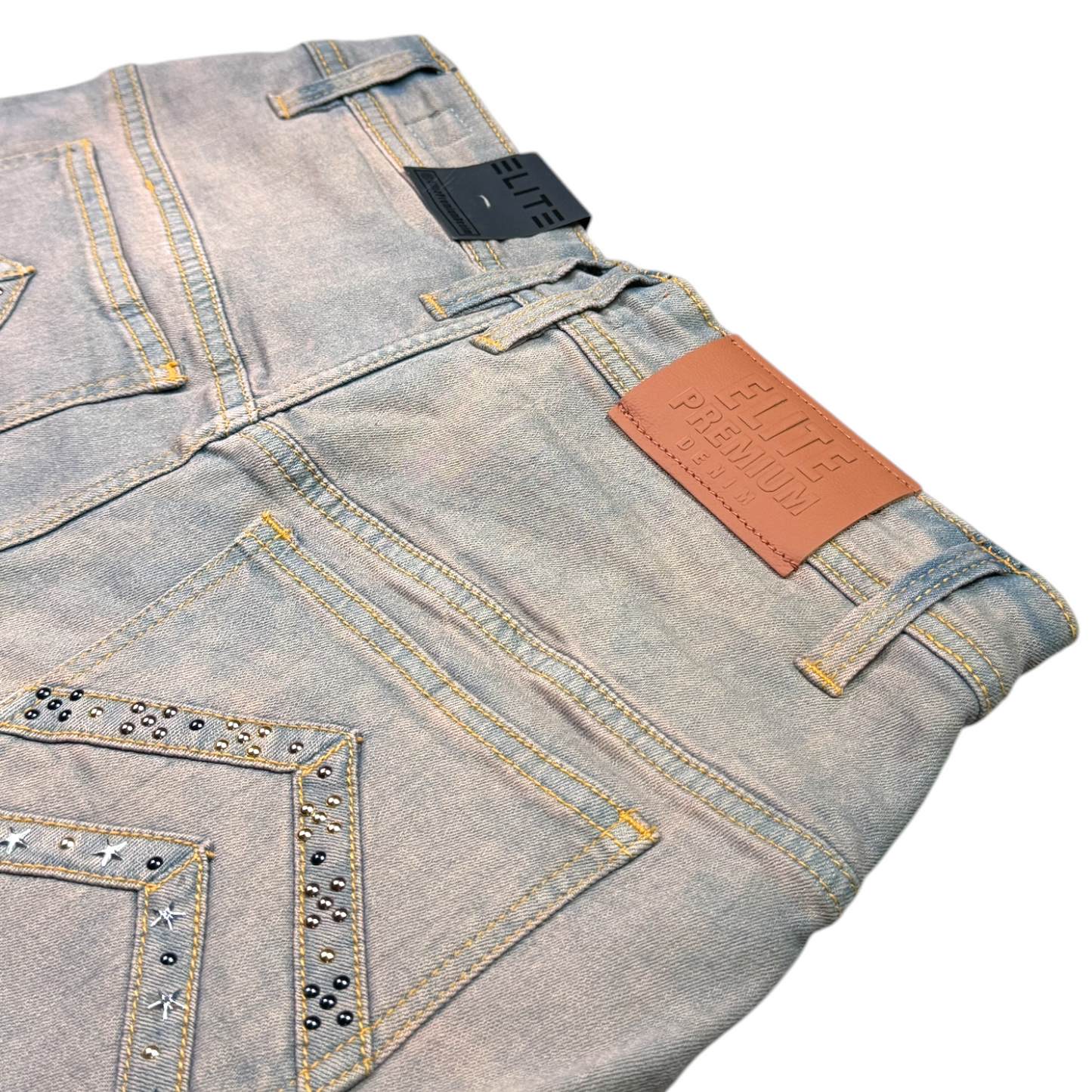 Pyramids Vintage Embellished Mens Denim Shorts + Chain