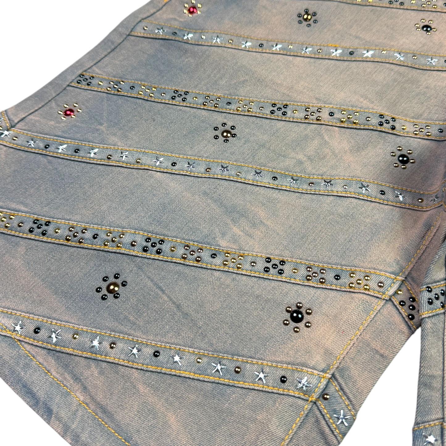 Pyramids Vintage Embellished Mens Denim Shorts + Chain