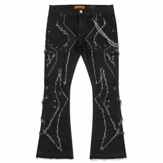 Zipper Ninja Fade Black Men's Flare Jeans + Chain