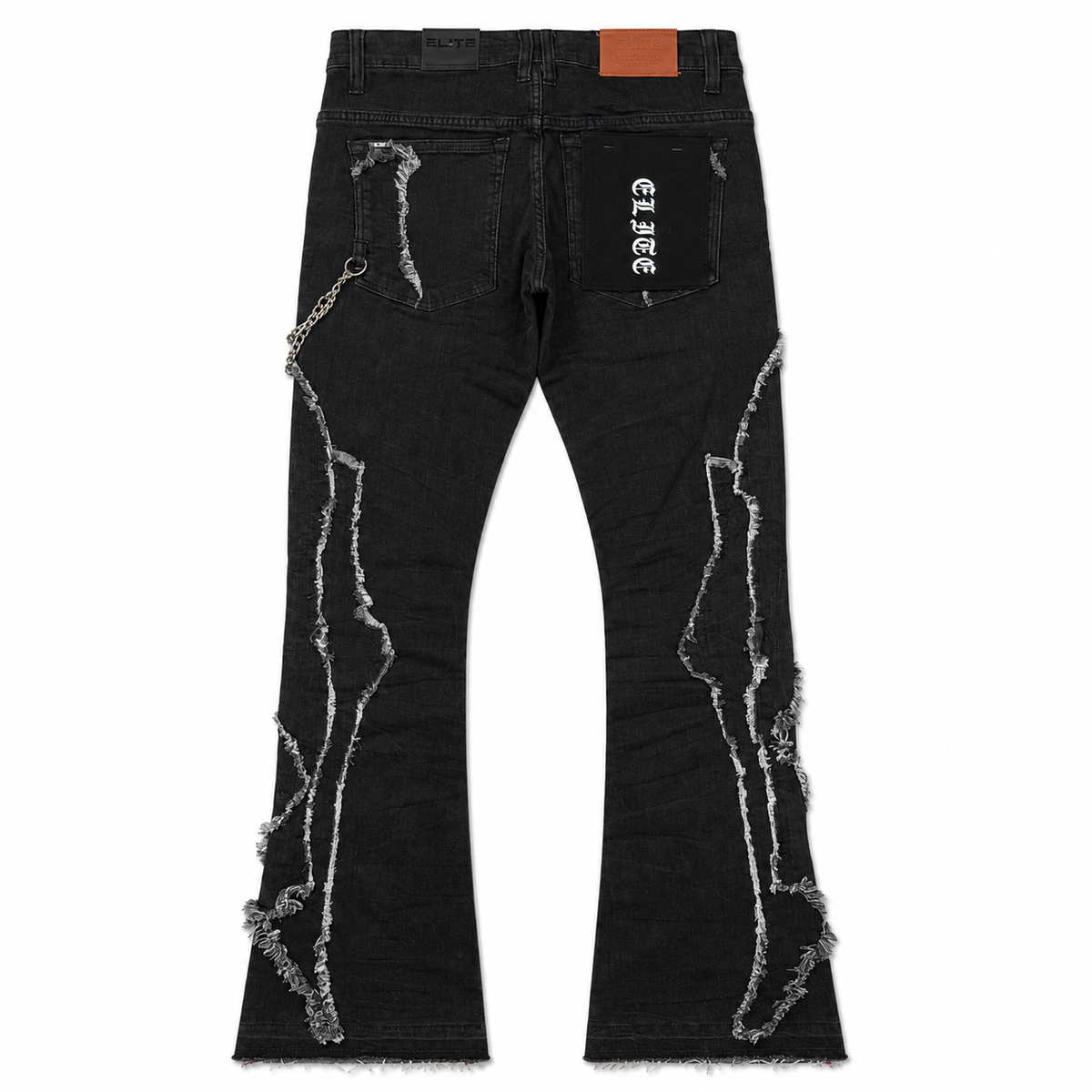 Zipper Ninja Fade Black Men's Flare Jeans + Chain