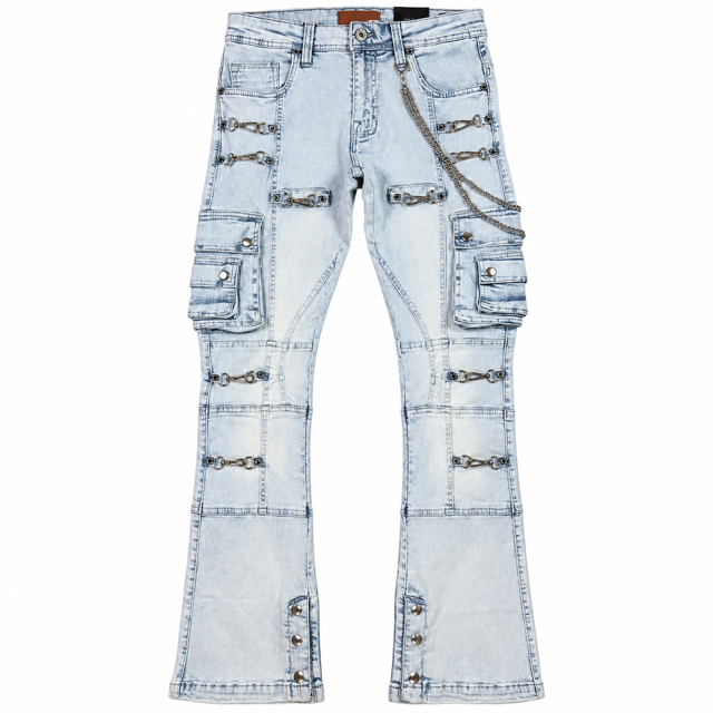 Buckle Blue Denim Men's Flare Jeans + Chain