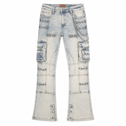 Buckle Vintage Denim Men's Flare Jeans + Chain