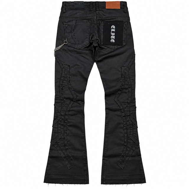 Zipper Ninja Black Wax Denim Men's Flare Jeans + Chain