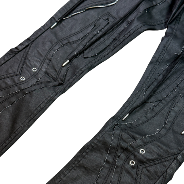 Zipper Ninja Black Wax Denim Men's Flare Jeans + Chain
