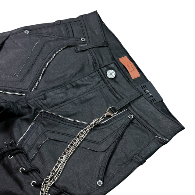 Zipper Ninja Black Wax Denim Men's Flare Jeans + Chain