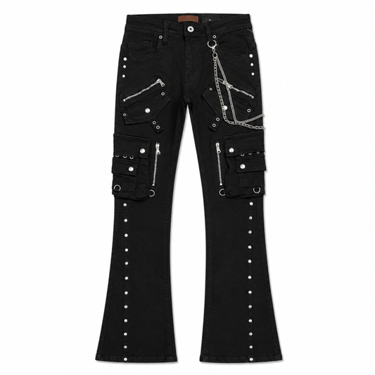 Rivet Black Denim Men's Flare Jeans + Chain
