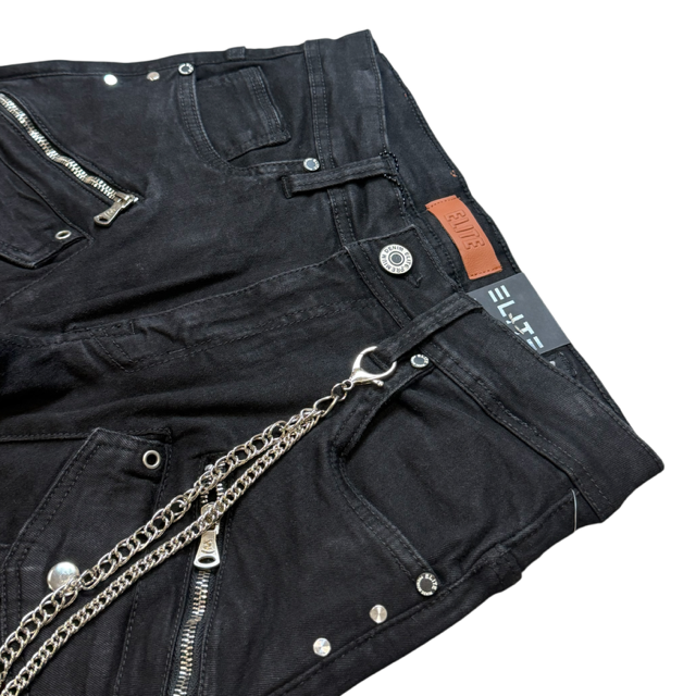 Rivet Black Denim Men's Flare Jeans + Chain