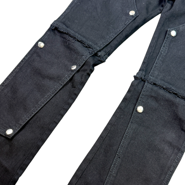 Padded Black OD Denim Men's Flare Jeans + Chain