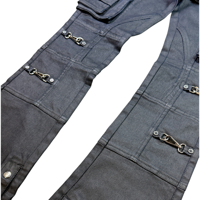 Buckle Dark Grey Wax Men's Flare Jeans + Chain