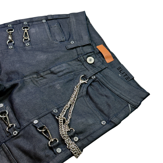 Buckle Dark Grey Wax Men's Flare Jeans + Chain