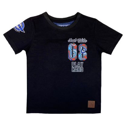Play Hard Back Graphic Premium Kids Tee Black