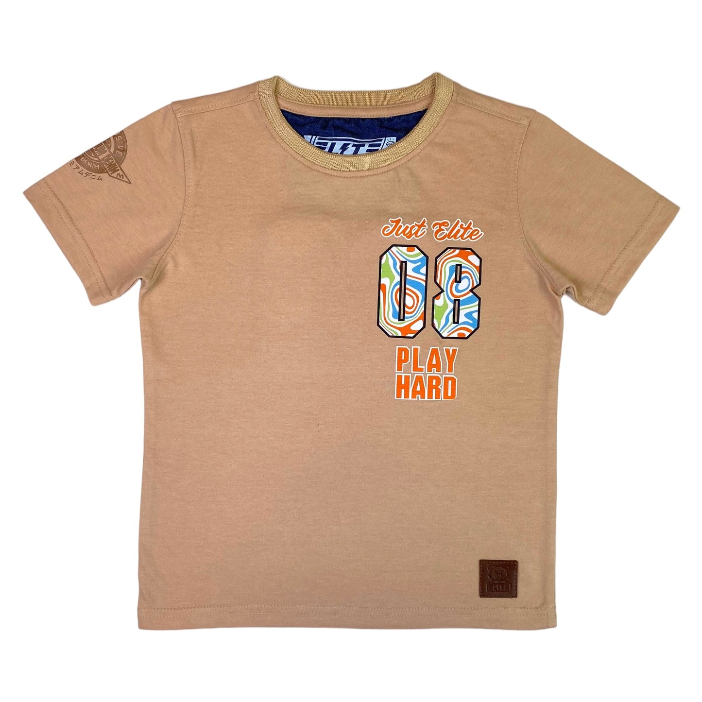 Play Hard Back Graphic Premium Kids Tee Tan