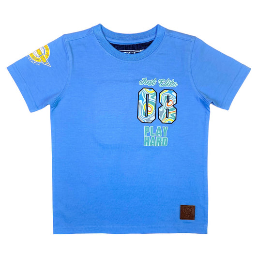 Play Hard Back Graphic Premium Kids Tee Blue