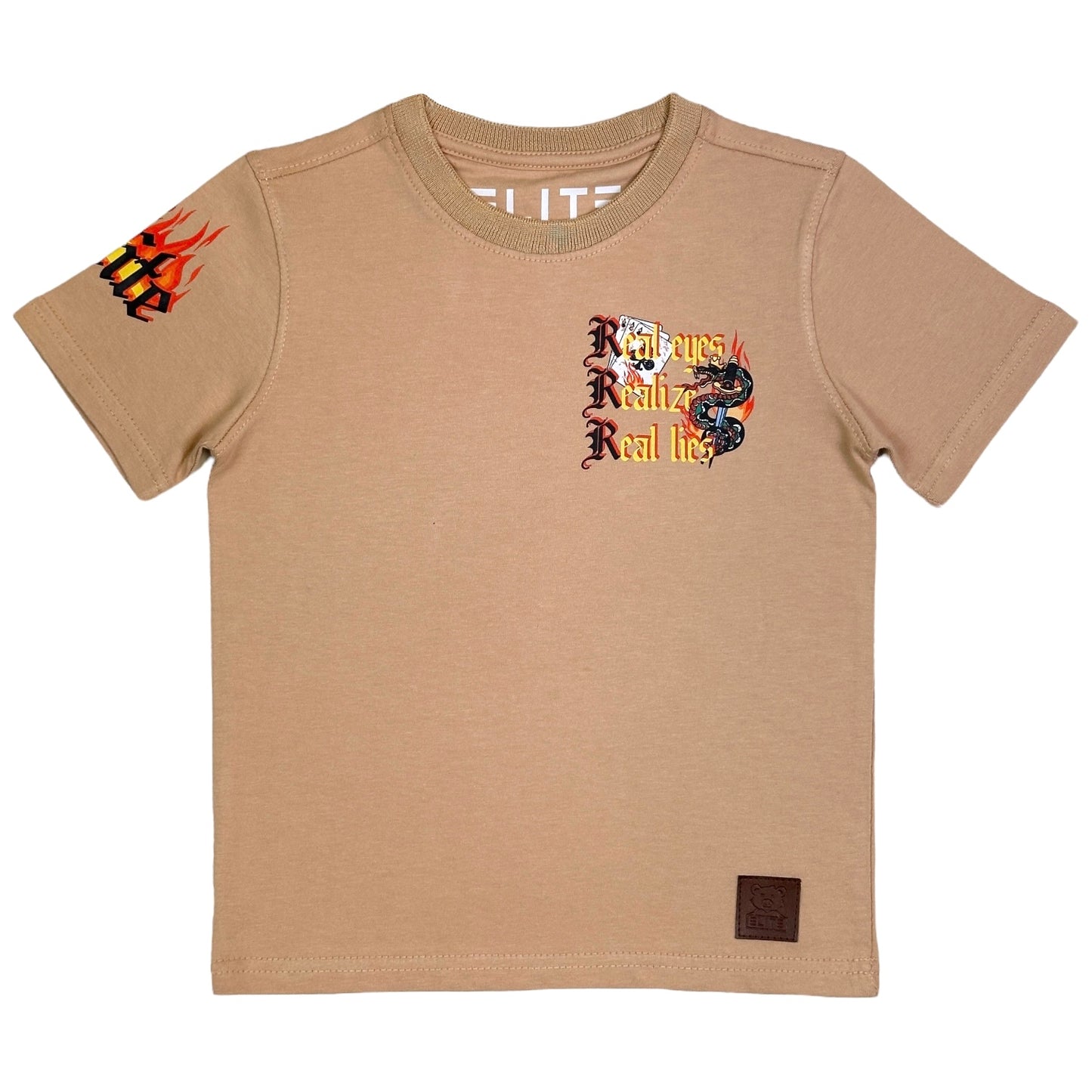 Real Lies Premium Kids Tee Tan