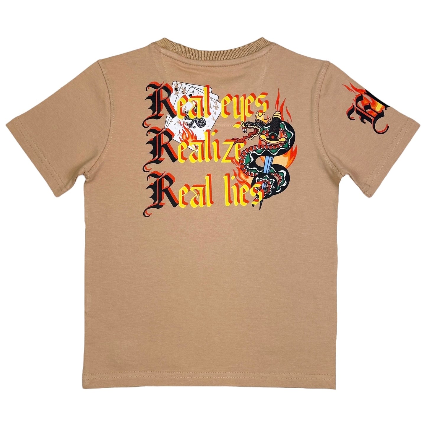 Real Lies Premium Kids Tee Tan