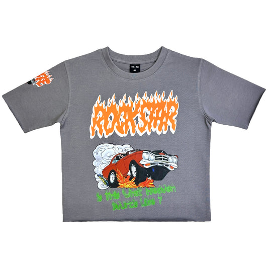 Rock Star Premium Kids Cropped Tee Grey