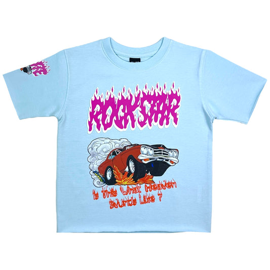 Rock Star Premium Kids Cropped Tee Sky