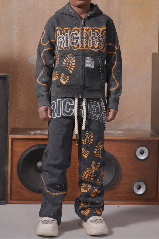 Riches Black Rhinestone Premium Kids Fleece Set