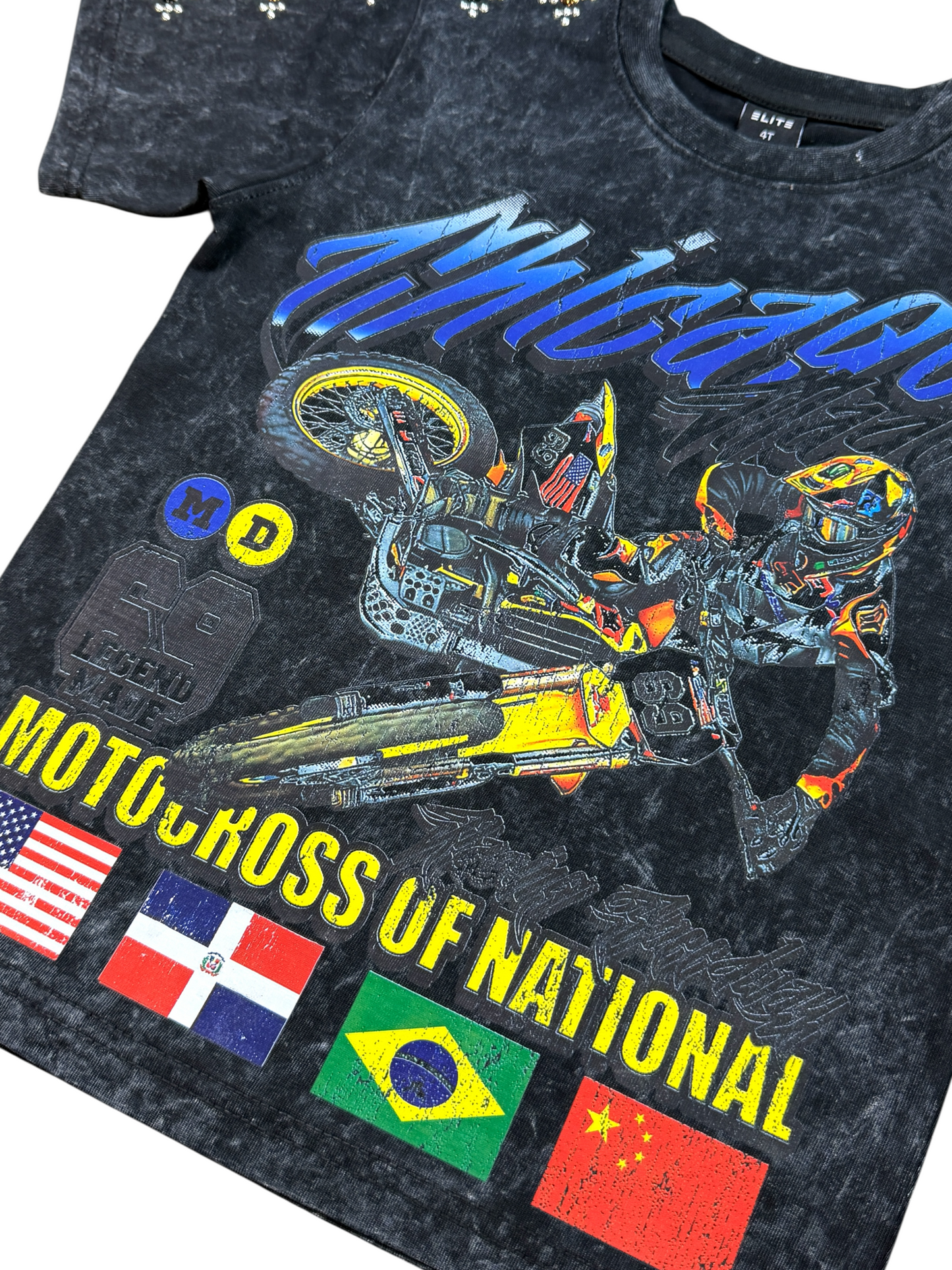Motor Cross Premium Embellished Black Kids Tee