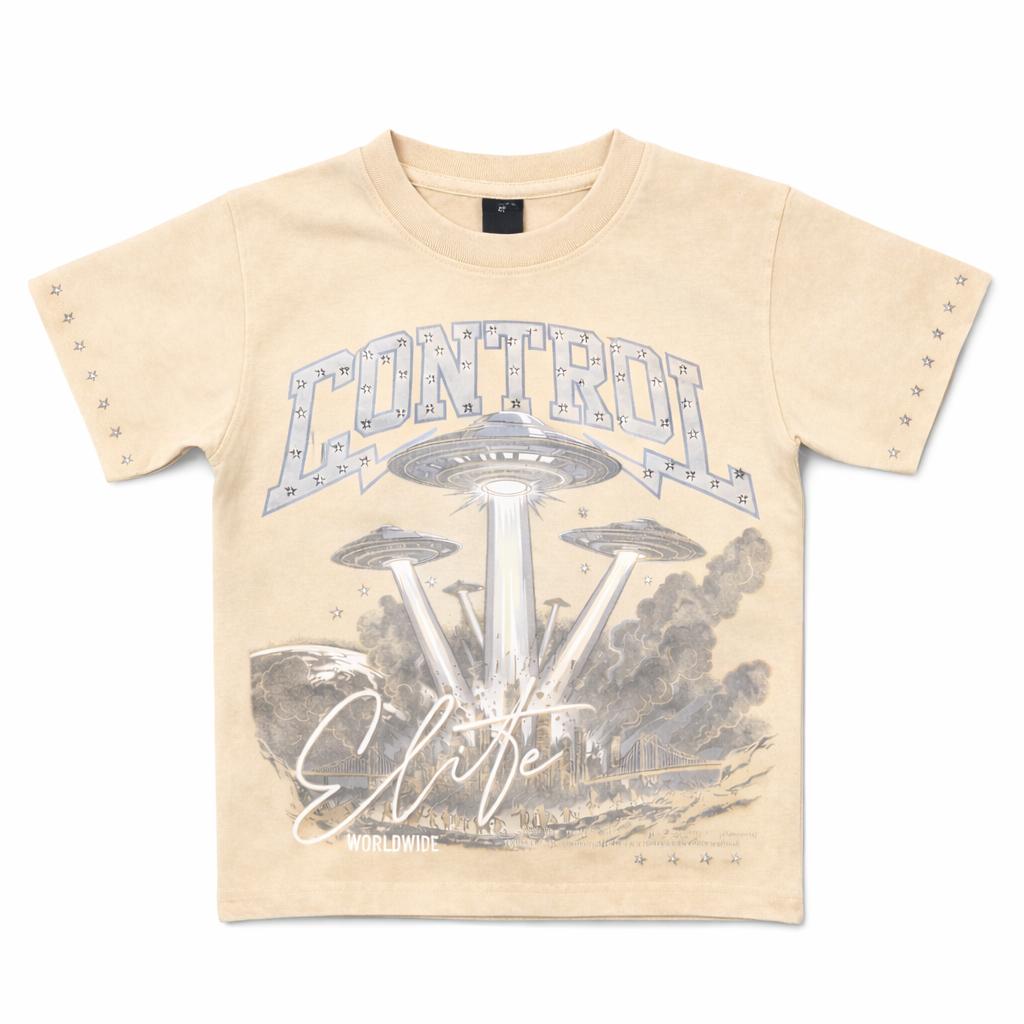 Control Premium Embellished Cream Kids Tee