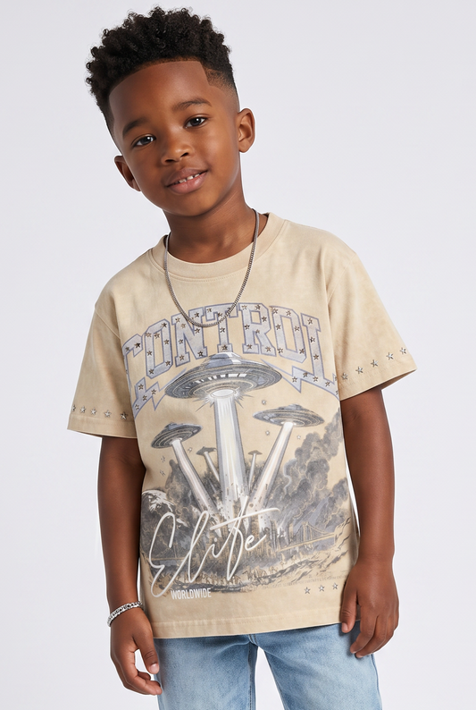 Control Premium Embellished Cream Kids Tee