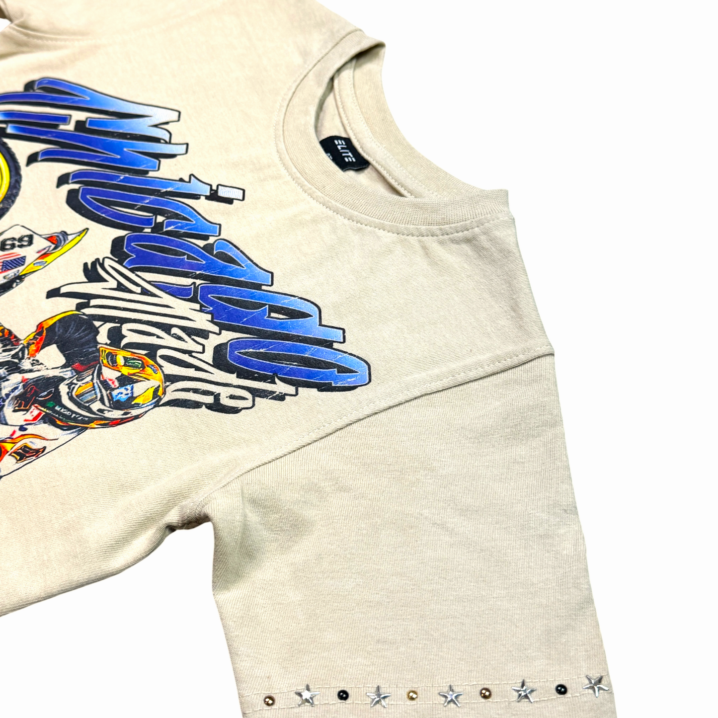 Motor Cross Premium Embellished Cream Kids Tee