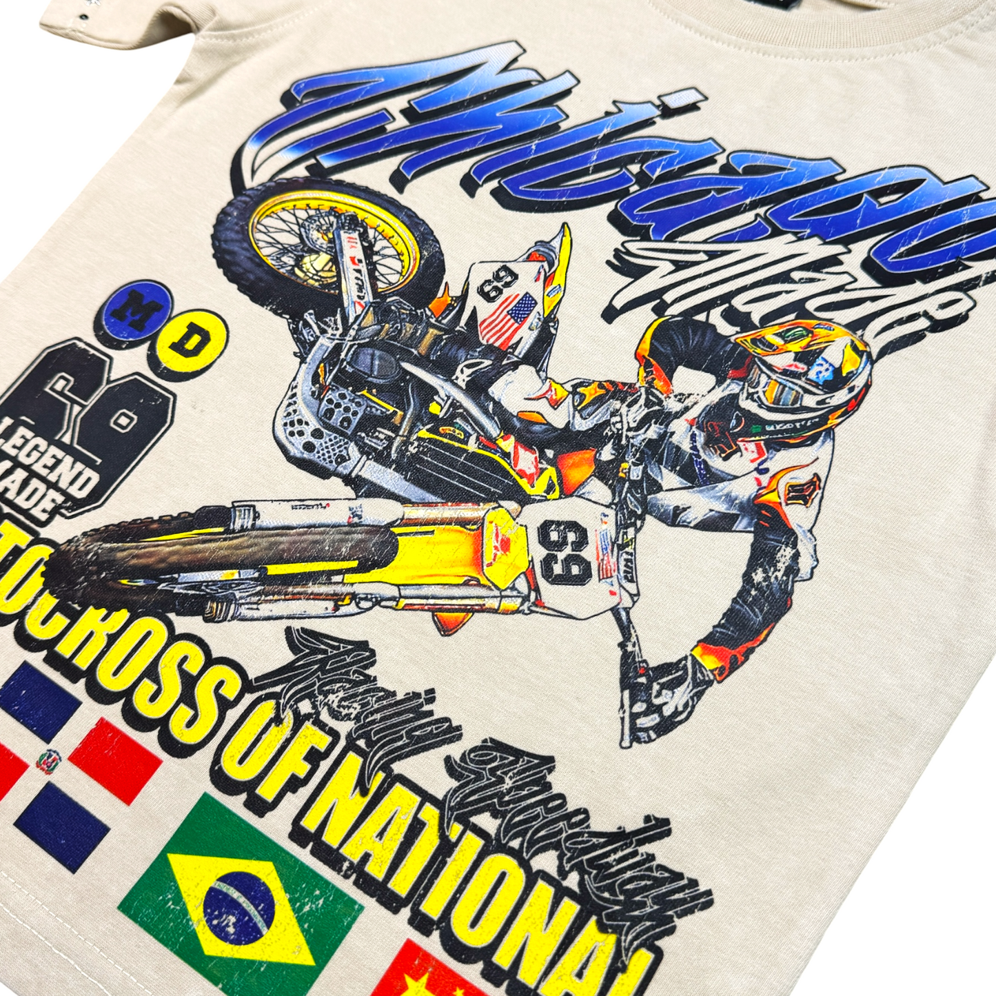 Motor Cross Premium Embellished Cream Kids Tee