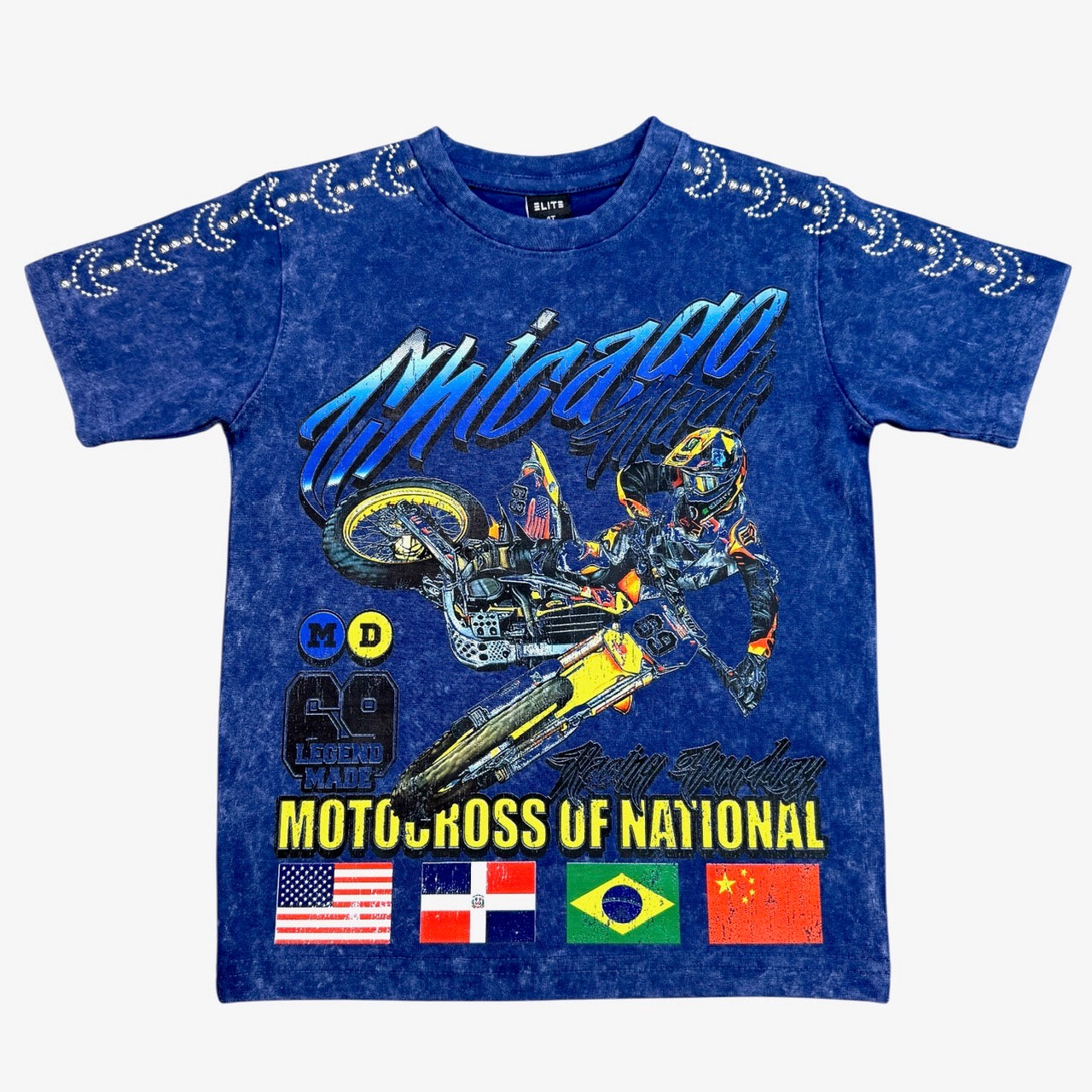 Motor Cross Premium Embellished Blue Kids Tee
